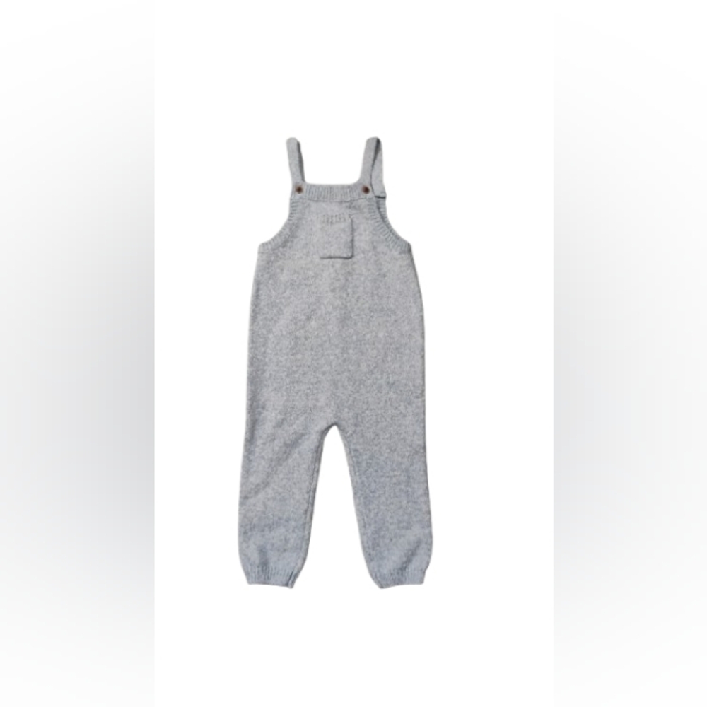 Nwot Janie And Jack Knit Heathered Blue Cotton Blend Overalls Baby  12-18 Mos